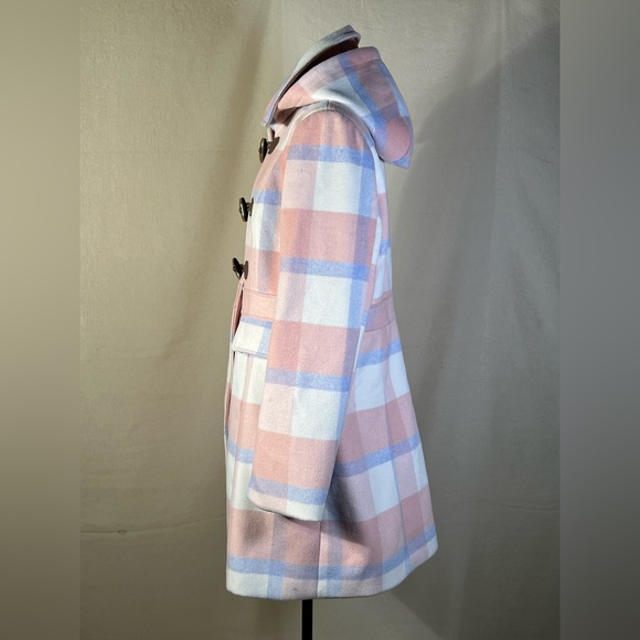 GAL MEETS GLAM wool blend pink and blue plaid winter peacoat. XL - Picture 2 of 16
